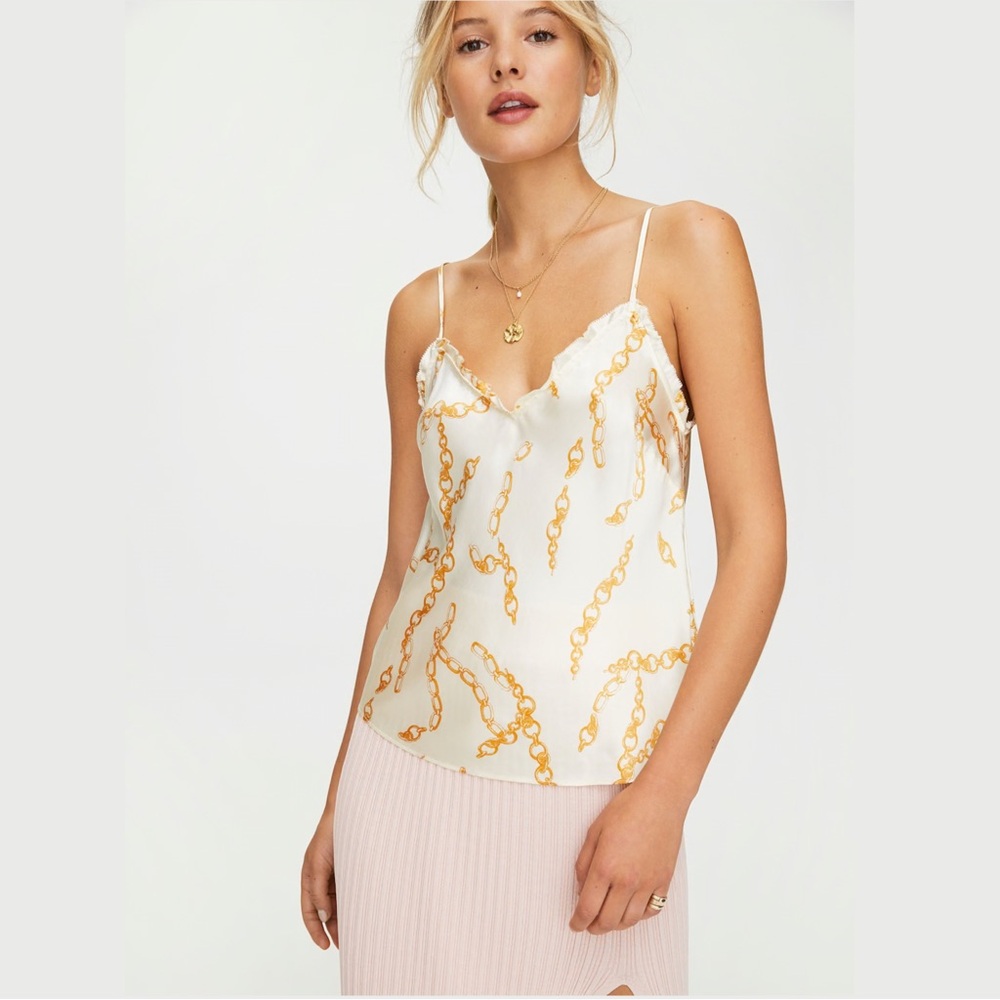 NWT Aritzia Wilfred Ruffle Silk Satin Camisole in Cream and Gold size XS